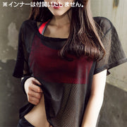 半袖カットソー レディース 女性 メッシュ シースルー トップス Tシャツ シンプル 無地 重ね着 透け感 ダンス 衣装 トレーニング ブラック ホワイト
