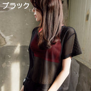 半袖カットソー レディース 女性 メッシュ シースルー トップス Tシャツ シンプル 無地 重ね着 透け感 ダンス 衣装 トレーニング ブラック ホワイト