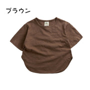 カットソー 半袖 Tシャツ キッズ ベビー 子供 男の子 女の子 ラウンドネック ラウンドカット 無地 単色 シンプル お洒落 着回し お出かけ 普段着