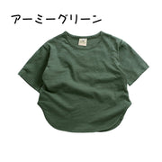 カットソー 半袖 Tシャツ キッズ ベビー 子供 男の子 女の子 ラウンドネック ラウンドカット 無地 単色 シンプル お洒落 着回し お出かけ 普段着