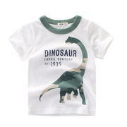 Tシャツ カットソー ラウンドネック 丸襟 丸首 半袖 クルーネック 子供用 ベビー キッズ 恐竜 ダイナソー 迷彩柄 バイカラー 遊び着 通学 通園 カジュアル