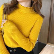 ニット セーター 長袖 ハイネック トップス レディース 女性用 婦人用 メロウフリル リブニット 無地 単色 シンプル 定番 着回し おしゃれ かわいい ガーリー キュート カジュアル デイリー お出掛け