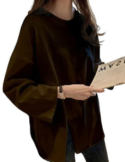 カットソー 長袖 レディース 女性 トップス Tシャツ ビッグサイズ ドロップショルダー ゆったり 大きいサイズ スリット シンプル 無地 ラウンドネック 大人 おしゃれ カジュアル ラフ 普段着 婦人 春 秋 ホワイト 白 ブラック 黒 イエロー ブルー 体系カバー オーバーサイズ M L XL 2XL