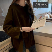 カットソー 長袖 レディース 女性 トップス Tシャツ ビッグサイズ ドロップショルダー ゆったり 大きいサイズ スリット シンプル 無地 ラウンドネック 大人 おしゃれ カジュアル ラフ 普段着 婦人 春 秋 ホワイト 白 ブラック 黒 イエロー ブルー 体系カバー オーバーサイズ M L XL 2XL