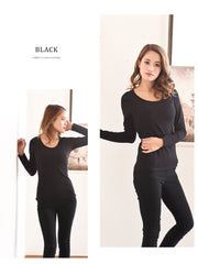 Tシャツ カットソー カップ付き ブラトップ プルオーバー 長袖 ラウンドネック シンプル 無地 レディース トップス インナー カジュアルスタイル