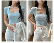 カットソー 半袖 ショート丈 レディース 婦人服 女性用 トップス スクープネック プルオーバー シンプル 着回し カジュアル お出掛け 普段着 デイリー