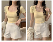 カットソー 半袖 ショート丈 レディース 婦人服 女性用 トップス スクープネック プルオーバー シンプル 着回し カジュアル お出掛け 普段着 デイリー