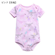 ロンパース ベビー 赤ちゃん 女の子 男の子 トップス 半袖 丸首 ラウンドネック スナップボタン 総柄 ピンク ブルー ブラック 船 海 恐竜 ダイナソー シンプル カジュアル かわいい キュート 出産祝い プレゼント