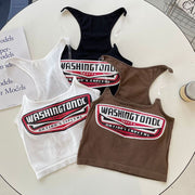 キャミソール カップ付き レディース 女性用 トップス ラウンドネック 丈短め クリアストラップ 英字ロゴ セクシー おしゃれ 可愛い 肌見せ フィット感 伸縮性
