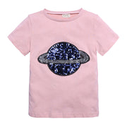 半袖Ｔシャツ キッズ ベビー 子供服 こども服 土星 惑星 スパンコール Ｔシャツ 半袖 トップス ラウンドネック プルオーバー おしゃれ 男の子 女の子 男児 女児 80 90 100 110 120 130 140
