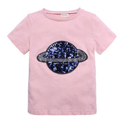 半袖Ｔシャツ キッズ ベビー 子供服 こども服 土星 惑星 スパンコール Ｔシャツ 半袖 トップス ラウンドネック プルオーバー おしゃれ 男の子 女の子 男児 女児 80 90 100 110 120 130 140