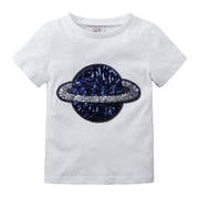半袖Ｔシャツ キッズ ベビー 子供服 こども服 土星 惑星 スパンコール Ｔシャツ 半袖 トップス ラウンドネック プルオーバー おしゃれ 男の子 女の子 男児 女児 80 90 100 110 120 130 140