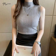 ノースリーブニット タートルネック レディース トップス 単品 無地 リブ 袖なし プルオーバー 上品 おしゃれ 可愛い カジュアル シンプル 着回し 女子力アップ お出かけ 出勤 女の子 女性用 婦人用