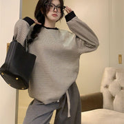 長袖カットソー レディース トップス ボーダー 長袖Tシャツ リブ切替 ロンT 細ボーダー 横縞 クルーネック ドロップショルダー ゆったり カジュアル ベーシック ゆるシルエット オーバーサイズ