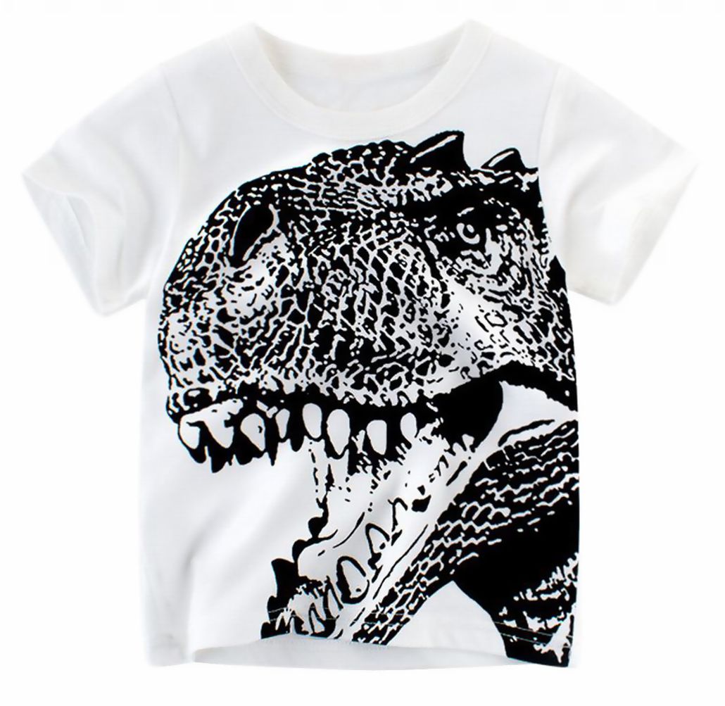 Tシャツ カットソー ラウンドネック 丸襟 丸首 半袖 クルーネック 子供用 キッズ ベビー 恐竜 Ｔレックス ティラノサウルス 遊び着 通学 通園 カジュアル