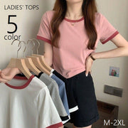 Tシャツ 半袖 カットソー レディース 女性 婦人服 トップス ラウンドネック 大きいサイズ 無地 シンプル 定番 ベーシック 着回し ヘビロテ カジュアル かわいい お出かけ 夏 春 黒 灰 白 ピンク 青
