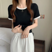 Tシャツ 半袖 カットソー レディース 女性 婦人服 トップス ラウンドネック 大きいサイズ 無地 シンプル 定番 ベーシック 着回し ヘビロテ カジュアル かわいい お出かけ 夏 春 黒 灰 白 ピンク 青