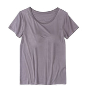 カットソー Ｔシャツ レディース 女性 婦人 半袖 Uネック カップ付き カップ付きTシャツ 部屋着 ルームウェア ブラトップ 無地 シンプル カラバリ豊富 ブラック ホワイト グレー 大きいサイズ