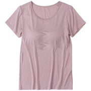 カットソー Ｔシャツ レディース 女性 婦人 半袖 Uネック カップ付き カップ付きTシャツ 部屋着 ルームウェア ブラトップ 無地 シンプル カラバリ豊富 ブラック ホワイト グレー 大きいサイズ