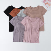 カットソー Ｔシャツ レディース 女性 婦人 半袖 Uネック カップ付き カップ付きTシャツ 部屋着 ルームウェア ブラトップ 無地 シンプル カラバリ豊富 ブラック ホワイト グレー 大きいサイズ