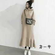 ワンピース パーカーワンピース レディース 女性用 ロング丈 長袖 フード付き 裾フレア 切り替え 無地 単色 シンプル おしゃれ かわいい カジュアル
