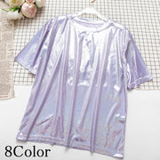 Tシャツ レディース 半袖 カットソー トップス ラメプリント キラキラ おしゃれ 可愛い クルーネック プルオーバー ダンス