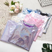 Tシャツ レディース 半袖 カットソー トップス ラメプリント キラキラ おしゃれ 可愛い クルーネック プルオーバー ダンス