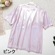 Tシャツ レディース 半袖 カットソー トップス ラメプリント キラキラ おしゃれ 可愛い クルーネック プルオーバー ダンス