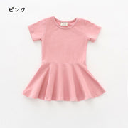 ワンピース キッズファッション ラウンドネック 半袖 ミニ丈 薄手 女の子 おんなのこ 女児 シンプル 無地 春夏 涼しい ラフ カジュアル