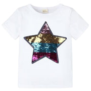 Tシャツ 半袖 カットソー 子供服 キッズ 色が変わる 男の子 女の子 男女兼用 トップス ラウンドネック 星 スター スパンコール キラキラ 夏服 クルーネック おしゃれ かっこいい かわいい シンプル ガーリー 通学 通園 お出かけ 白 赤 黒