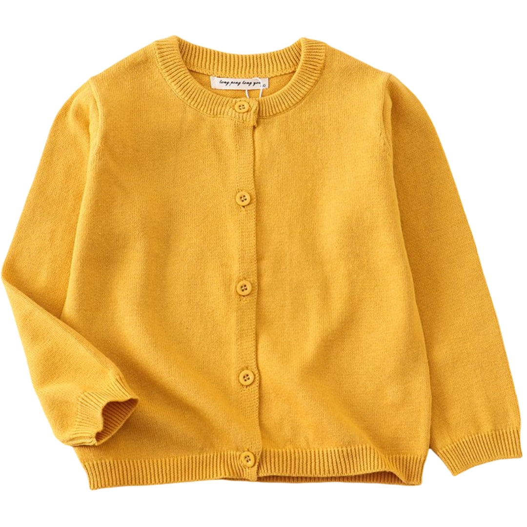 カーディガン キッズ 長袖 ラウンドネック 丸首 子供 マスタード バリエーション画像