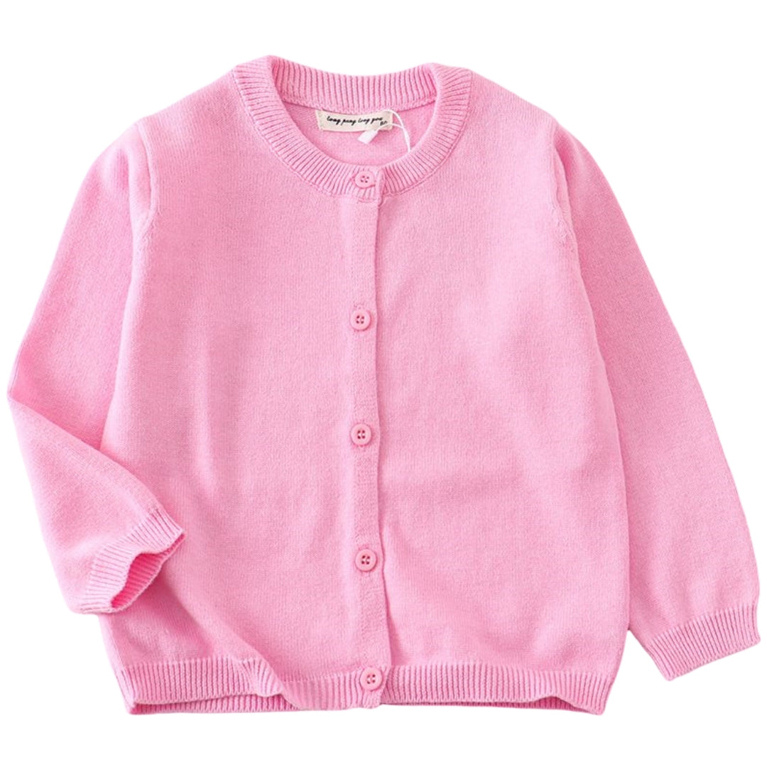 カーディガン キッズ 長袖 ラウンドネック 丸首 子供 ピンク バリエーション画像
