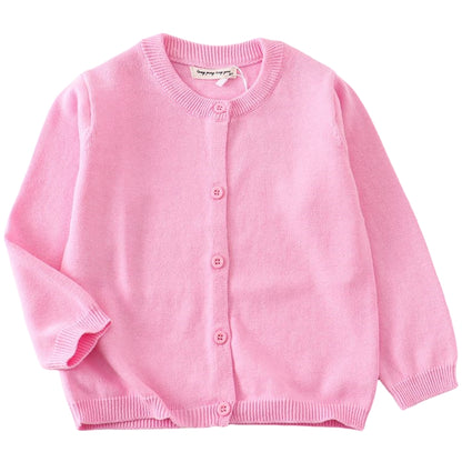 カーディガン キッズ 長袖 ラウンドネック 丸首 子供 ピンク バリエーション画像