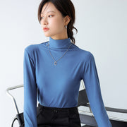 カットソー 長袖 ハイネック 薄手 レディース 女性 婦人 トップス 無地 単色 ベーシック シンプル ベーシック 定番 着回し ヘビロテ かわいい おしゃれ お出かけ 通勤 デイリー 黒 白 ベージュ カーキ 灰 茶 青