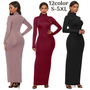 ワンピース ロング丈 タイト 長袖 レディース タートルネック マキシ丈 フィット ボディコンシャス 無地 単色 シンプル ストレッチ おしゃれ かっこいい カラバリ豊富 女性用 婦人用