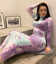ワンピース ロング丈 タイト 長袖 レディース タートルネック マキシ丈 フィット ボディコンシャス 無地 単色 シンプル ストレッチ おしゃれ かっこいい カラバリ豊富 女性用 婦人用
