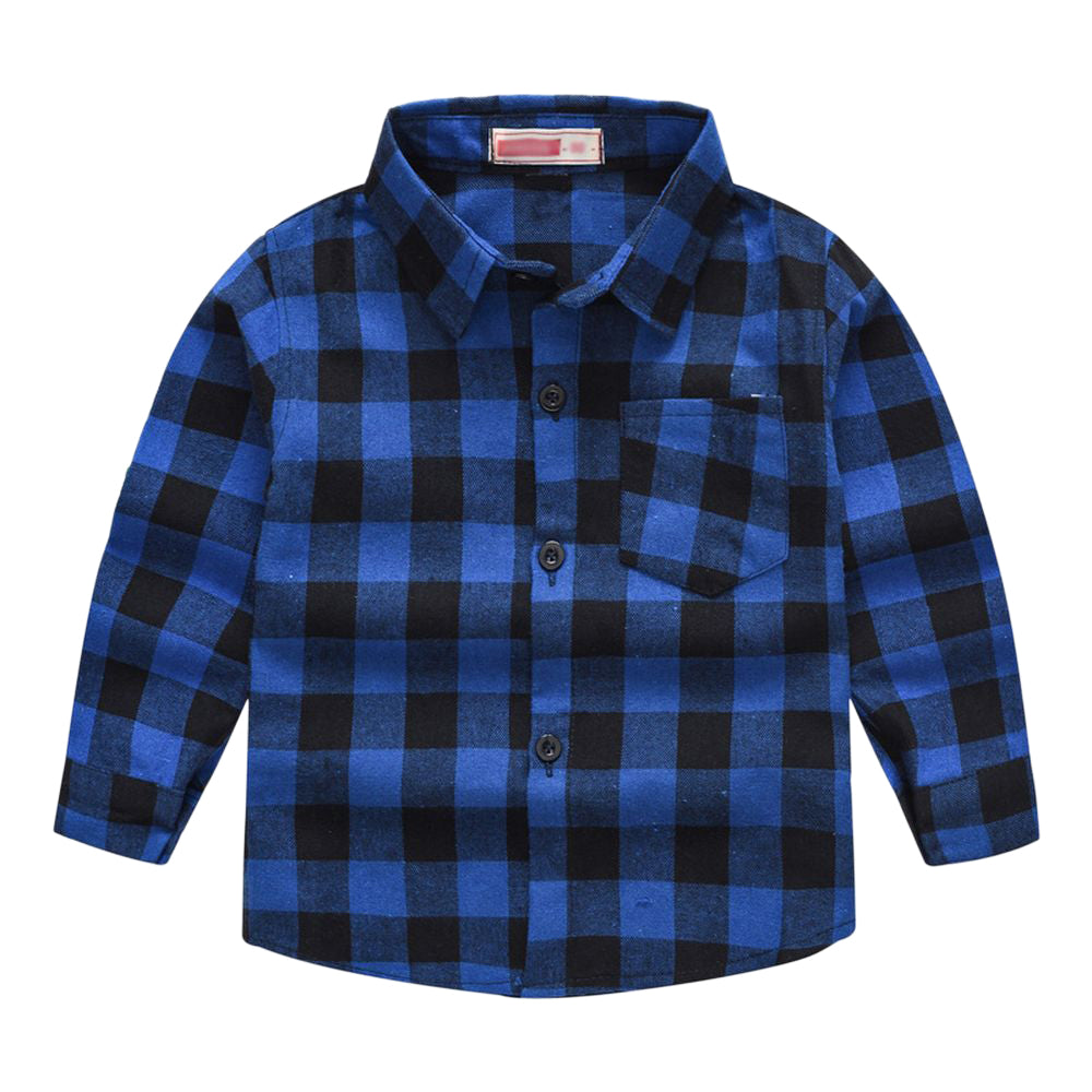 子供シャツ 長袖シャツ チェックシャツ トップス 子供服 キッズ ブルー×中 バリエーション画像