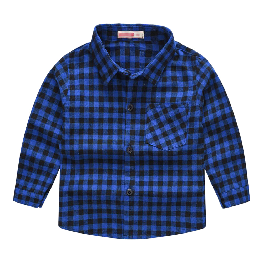 子供シャツ 長袖シャツ チェックシャツ トップス 子供服 キッズ ブルー×小 バリエーション画像