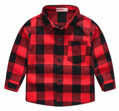 子供シャツ 長袖シャツ チェックシャツ トップス 子供服 キッズ レッド×大 バリエーション画像