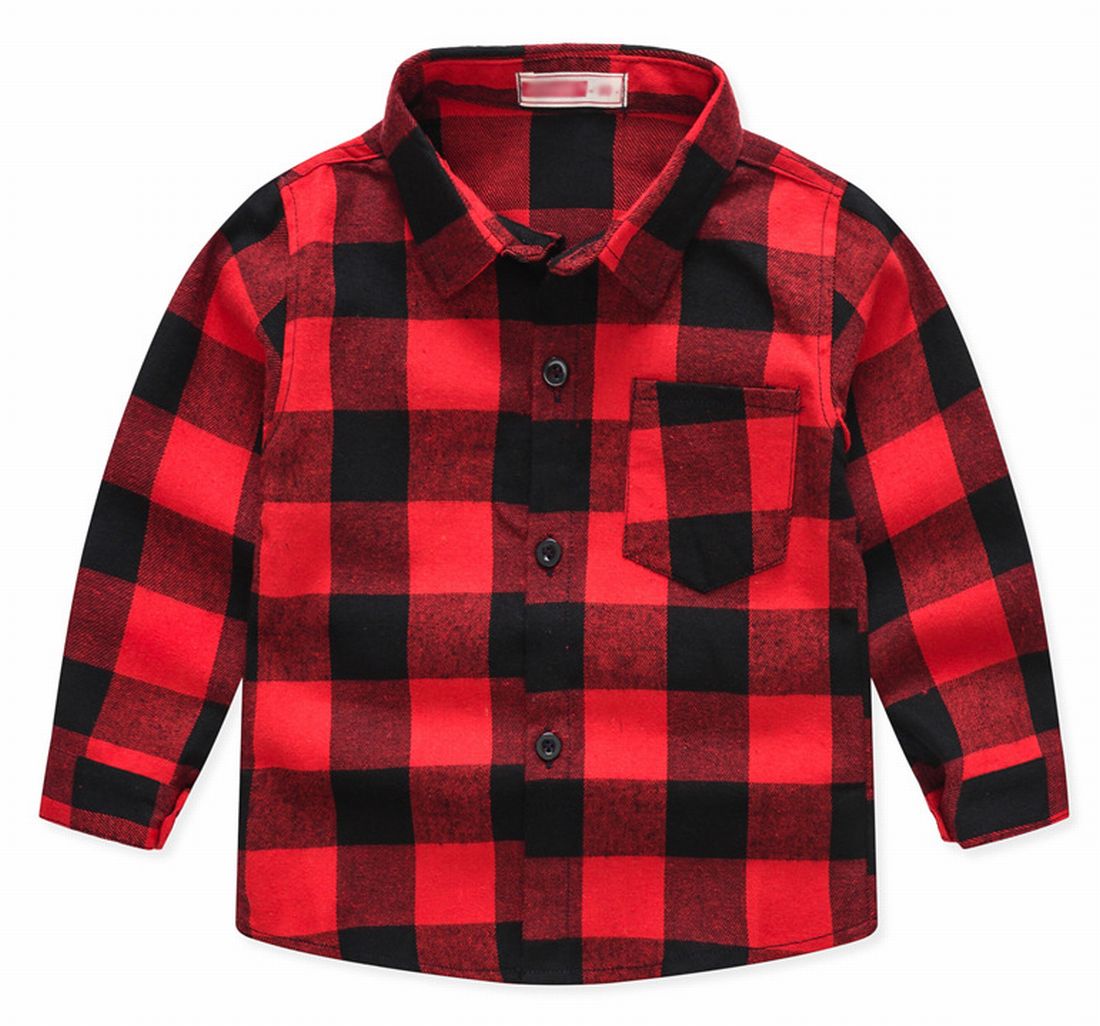 子供シャツ 長袖シャツ チェックシャツ トップス 子供服 キッズ レッド×大 バリエーション画像