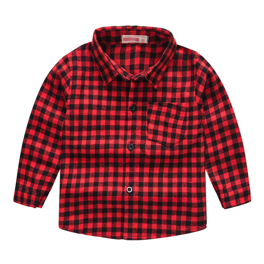 子供シャツ 長袖シャツ チェックシャツ トップス 子供服 キッズ レッド×小 バリエーション画像