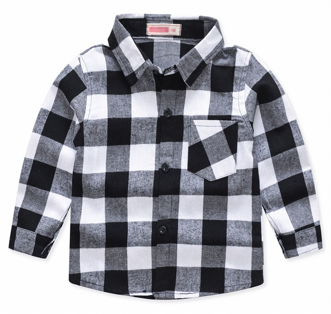 子供シャツ 長袖シャツ チェックシャツ トップス 子供服 キッズ ホワイト×大 バリエーション画像