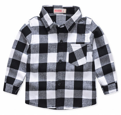 子供シャツ 長袖シャツ チェックシャツ トップス 子供服 キッズ ホワイト×大 バリエーション画像