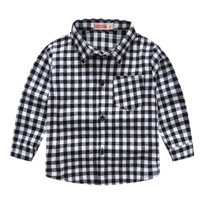 子供シャツ 長袖シャツ チェックシャツ トップス 子供服 キッズ ホワイト×小 バリエーション画像