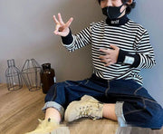 カットソー キッズ ベビー ジュニア 子供服 男の子 女の子 トップス ハイネック ボーダー 長袖 縞々 縞柄 シマシマ カジュアル 着回し力 おしゃれ 春 秋