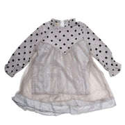 チュールワンピース キッズワンピース ワンピース 子供服 キッズ服 女の子 長袖 切り替えデザイン チュール フリルスリーブ フリル袖 バルーンスリーブ フリルネック 膝丈 ミディアム丈 ドット柄 ふんわり 春 秋 春秋 可愛い かわいい ガーリー キュート オシャレ おしゃれ お洒落 子供 こども キッズ 女児