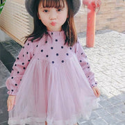 チュールワンピース キッズワンピース ワンピース 子供服 キッズ服 女の子 長袖 切り替えデザイン チュール フリルスリーブ フリル袖 バルーンスリーブ フリルネック 膝丈 ミディアム丈 ドット柄 ふんわり 春 秋 春秋 可愛い かわいい ガーリー キュート オシャレ おしゃれ お洒落 子供 こども キッズ 女児