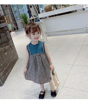 ノースリーブワンピース ノースリーブ 袖なし 膝丈 ひざ下 ワンピース ワンピ キッズ 子ども服 子供 キャミワンピース風 レイヤード風 重ね着風 女の子 ガールズ メロウフリル リブ 春 夏 秋 90 100 110 120 130 140 通園 通学 普段着 おしゃれ カジュアル ブルー ベージュ