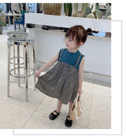 ノースリーブワンピース ノースリーブ 袖なし 膝丈 ひざ下 ワンピース ワンピ キッズ 子ども服 子供 キャミワンピース風 レイヤード風 重ね着風 女の子 ガールズ メロウフリル リブ 春 夏 秋 90 100 110 120 130 140 通園 通学 普段着 おしゃれ カジュアル ブルー ベージュ