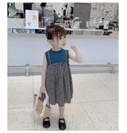 ノースリーブワンピース ノースリーブ 袖なし 膝丈 ひざ下 ワンピース ワンピ キッズ 子ども服 子供 キャミワンピース風 レイヤード風 重ね着風 女の子 ガールズ メロウフリル リブ 春 夏 秋 90 100 110 120 130 140 通園 通学 普段着 おしゃれ カジュアル ブルー ベージュ